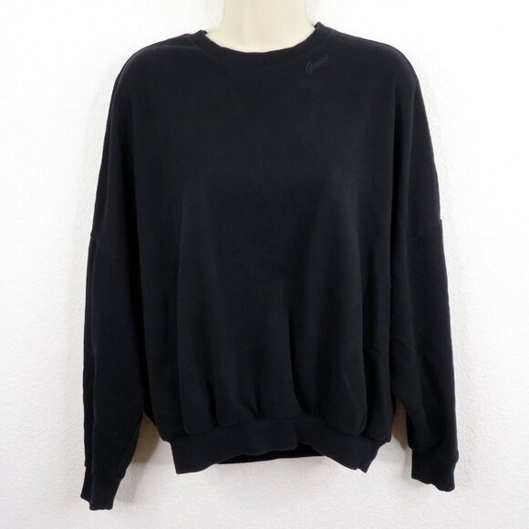 GUESS Womens Small Solid Black Embroidered Logo Collar Long Sleeve Sweatshirt - Picture 10 of 10